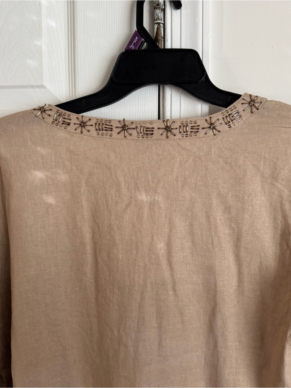 Jaclyn Smith Women's L Linen Blend Tunic Boho Embellished Beaded Tan Top NWT - Picture 7 of 8